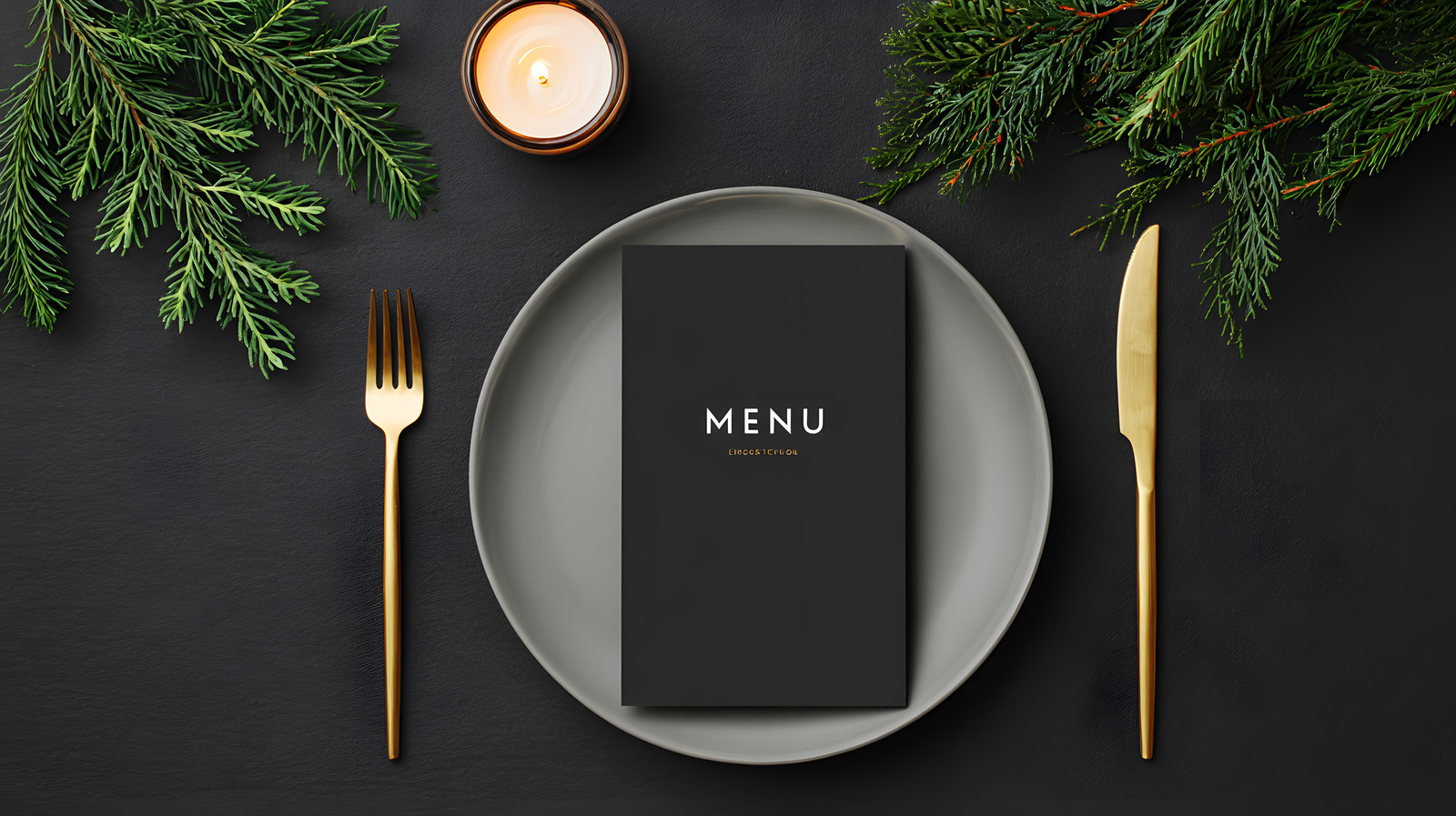 Menu seasonal Natal dan Tahun Baru 2025 untuk café dan restoran dengan desain festive hasil digital printing